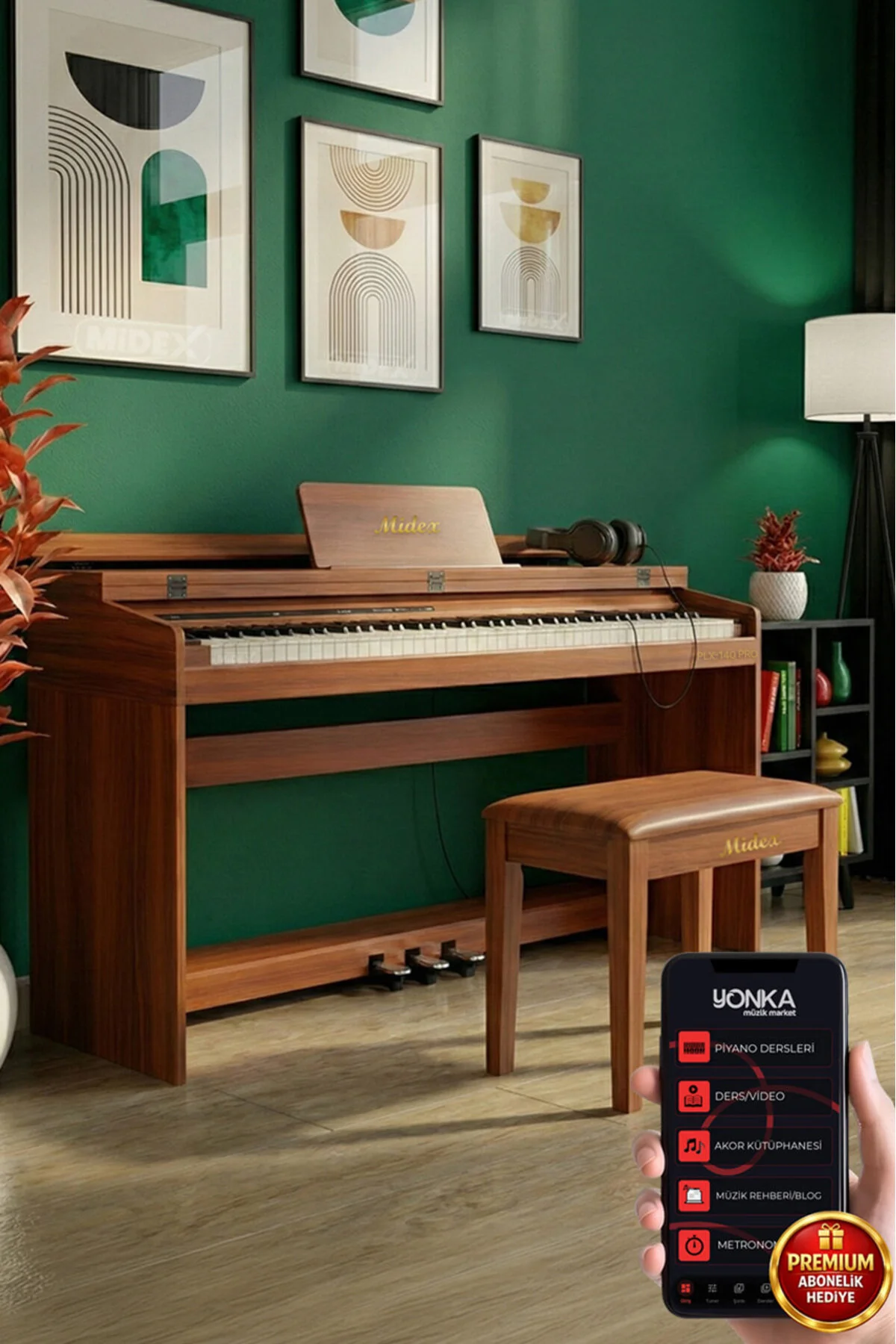 Midex Plx-140 Pro-bk Dijital Piyano Bluetooth Tuş Hassasiyeti 88 Tuşlu Kapaklı (KULAKLIK VE TABURE)