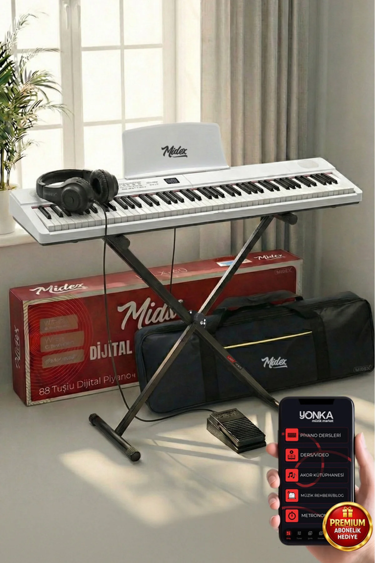 Midex Plx-80bkst Taşınabilir Katlanır Dijital Piyano Tuş Hassasiyetli 88 Tuş Bt Stand Sustain