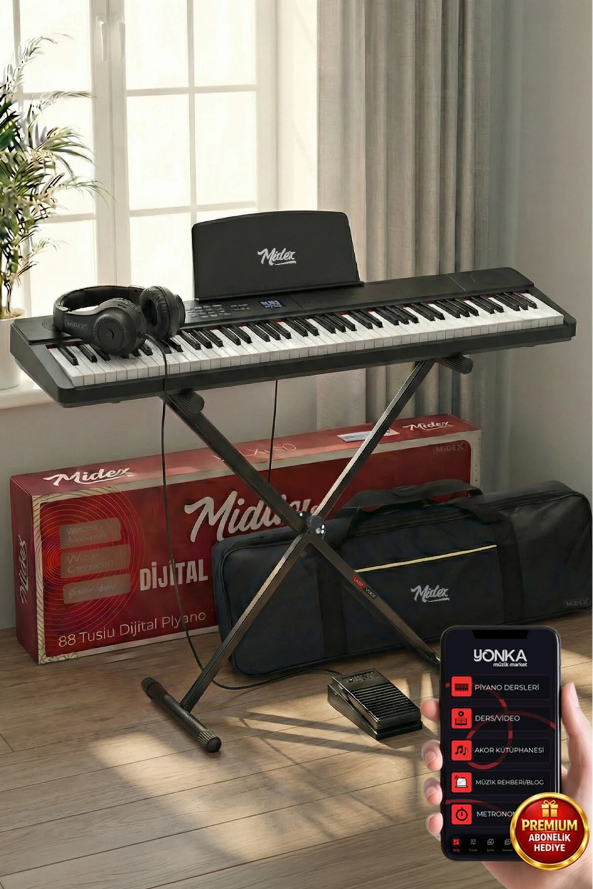 Midex Plx-80whst Taşınabilir Katlanır Dijital Piyano Tuş Hassasiyetli 88 Tuş Bt Stand Sustain Kulaklık