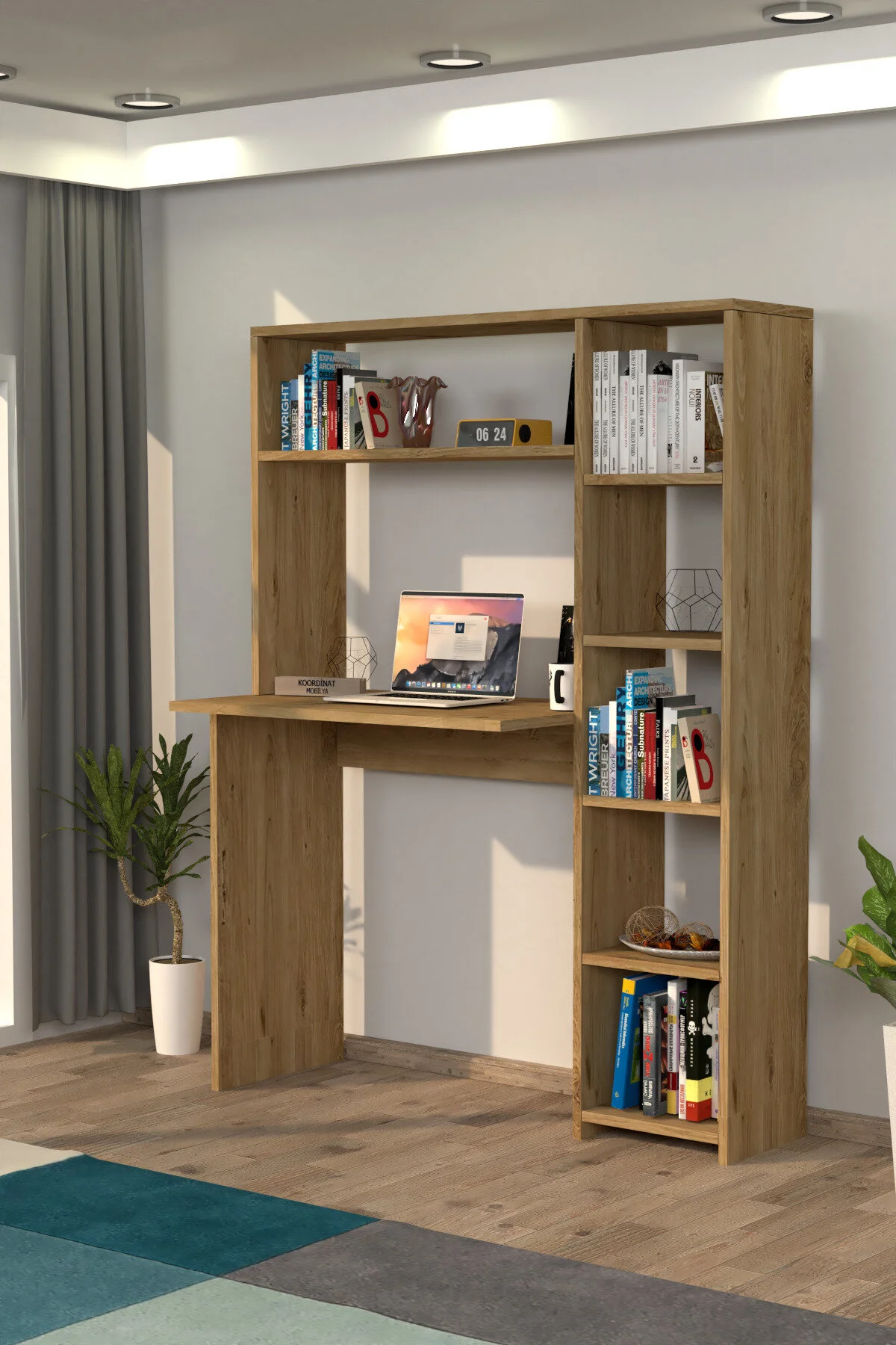 Moonlife Mobilya Duru Kitaplıklı Çalışma Masası Beyaz