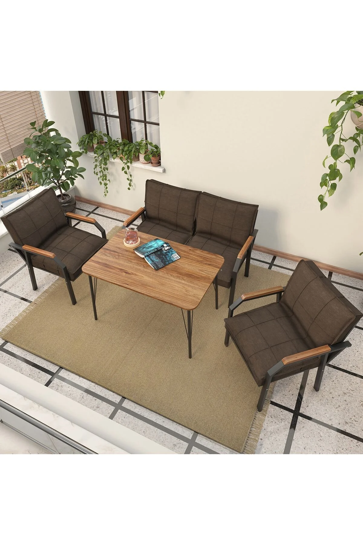 Mygusi Hayal Balkon, Bahçe, Cafe, Metal Kanepe Koltuk Takımı , Bahçe Mobilyası, 60x90 Masalı - 211 Koyu Gri