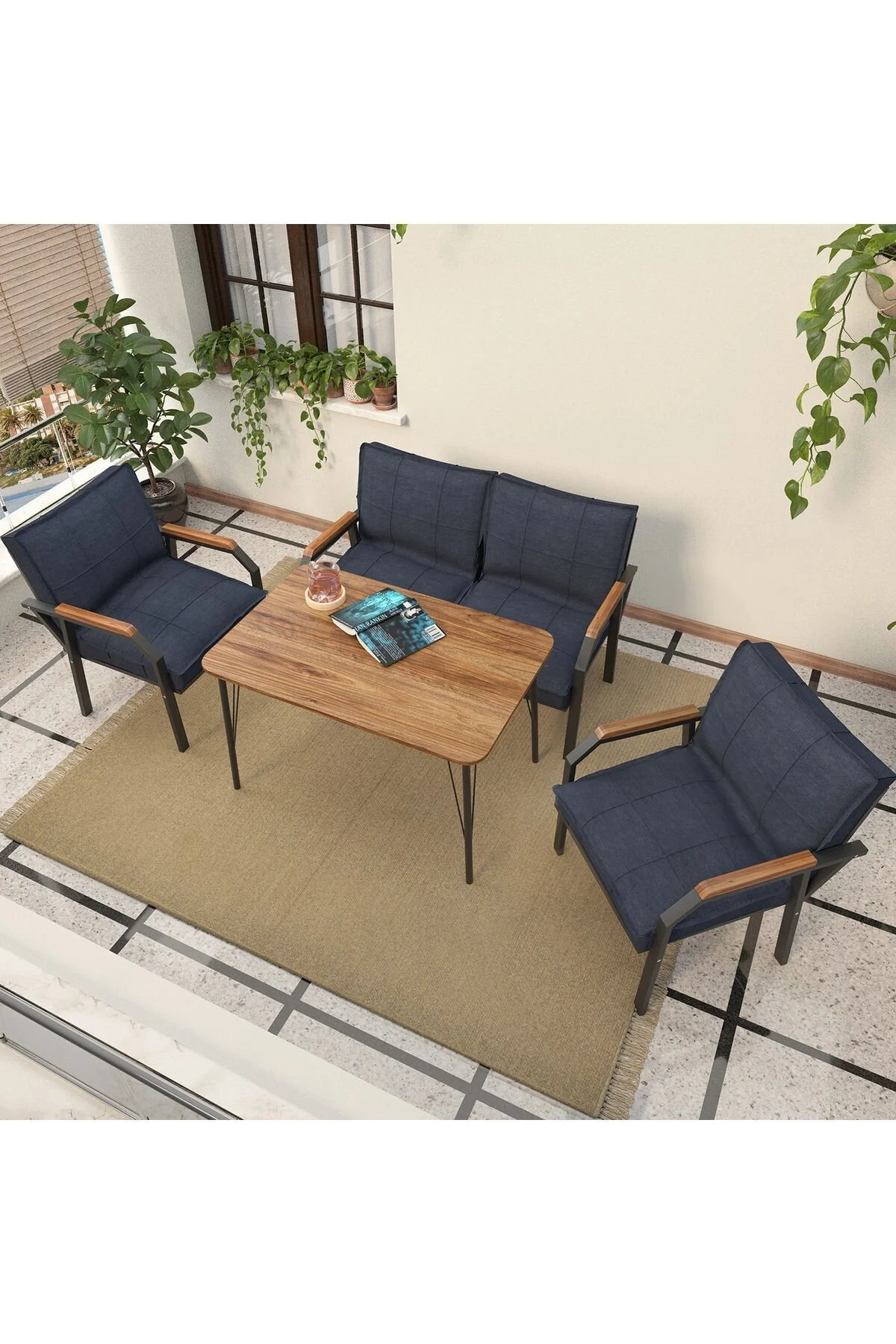 Mygusi Hayal Balkon, Bahçe, Cafe, Metal Kanepe Koltuk Takımı , Bahçe Mobilyası, 60x90 Masalı - 211 Koyu Gri