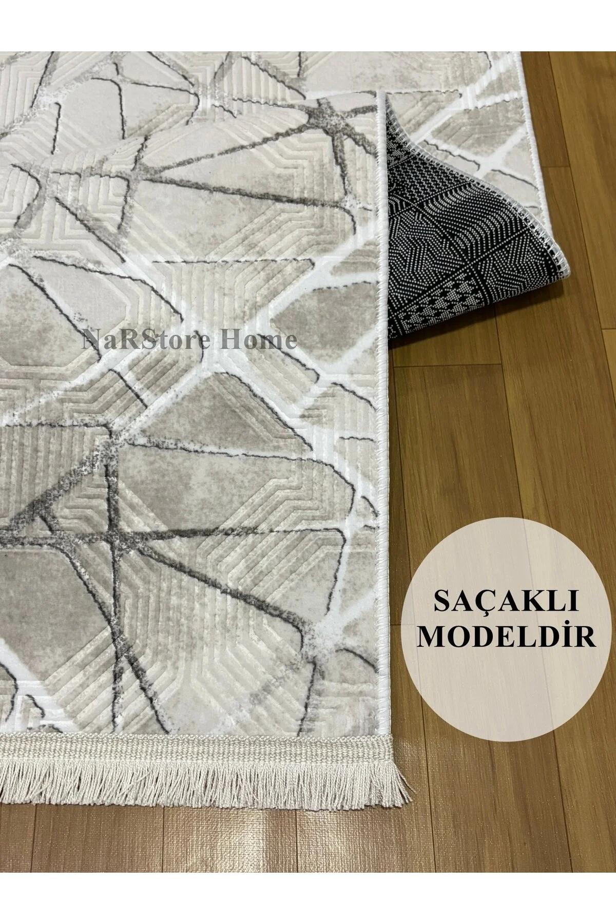 NarStore Home Dinar Mila Taş Gri Kaymaz Taban Yıkanabilir Kesme Yolluk Halı Modern Desen