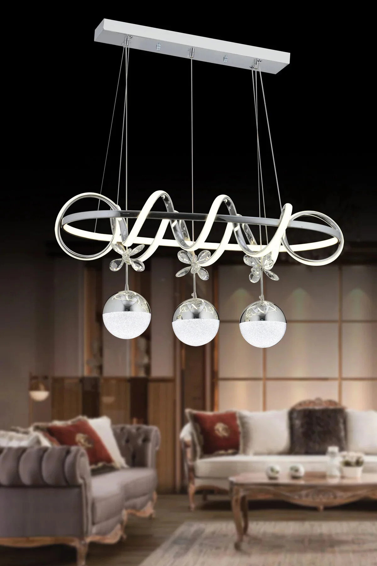 OSC HOME KUMANDALI LED AVİZE KUZEY YEMEK MASASI 3RENK IŞIKLI