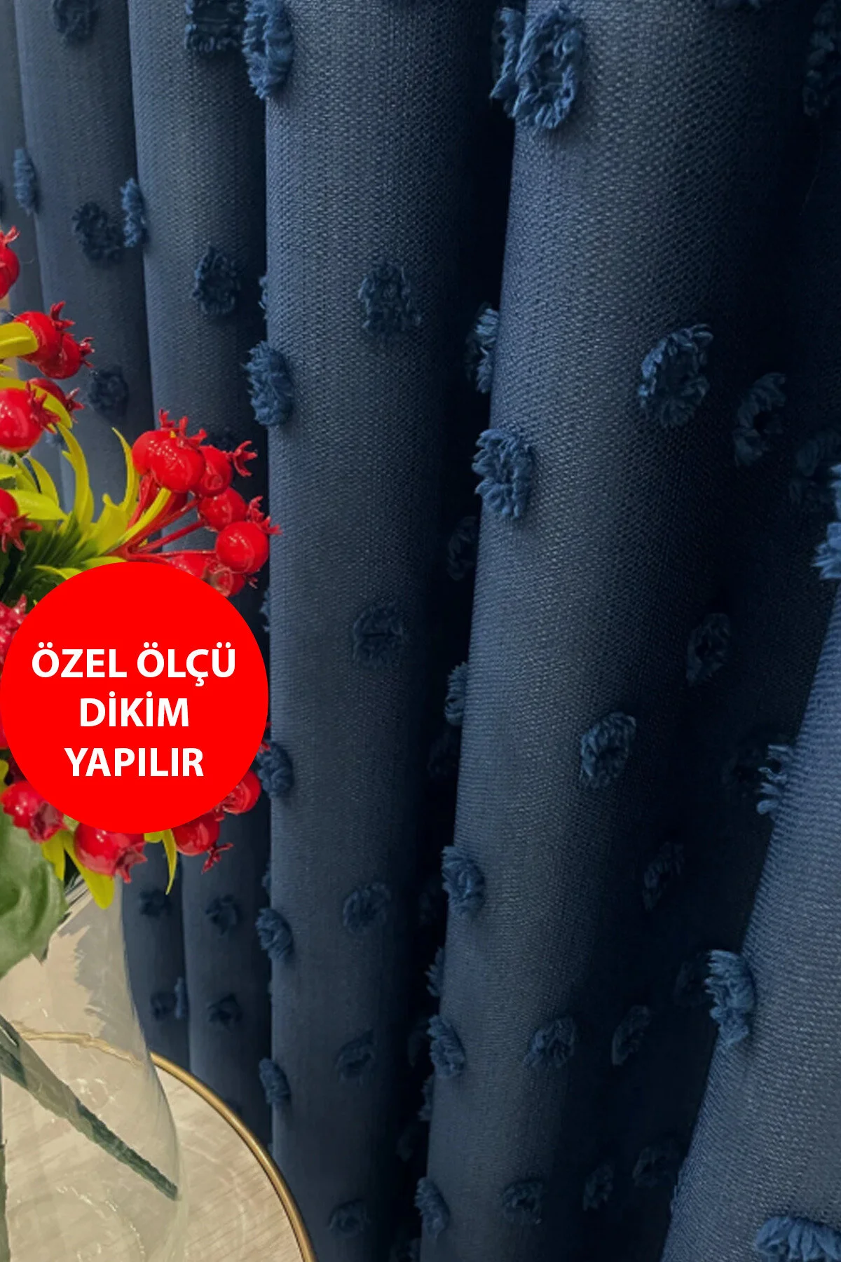 Perde Pendik Fon Perde Kiremit Tarçın Pufy Püsküllü, Ponponlu, Perde Sık Pileli Keten Pano Fon Tek Kanat