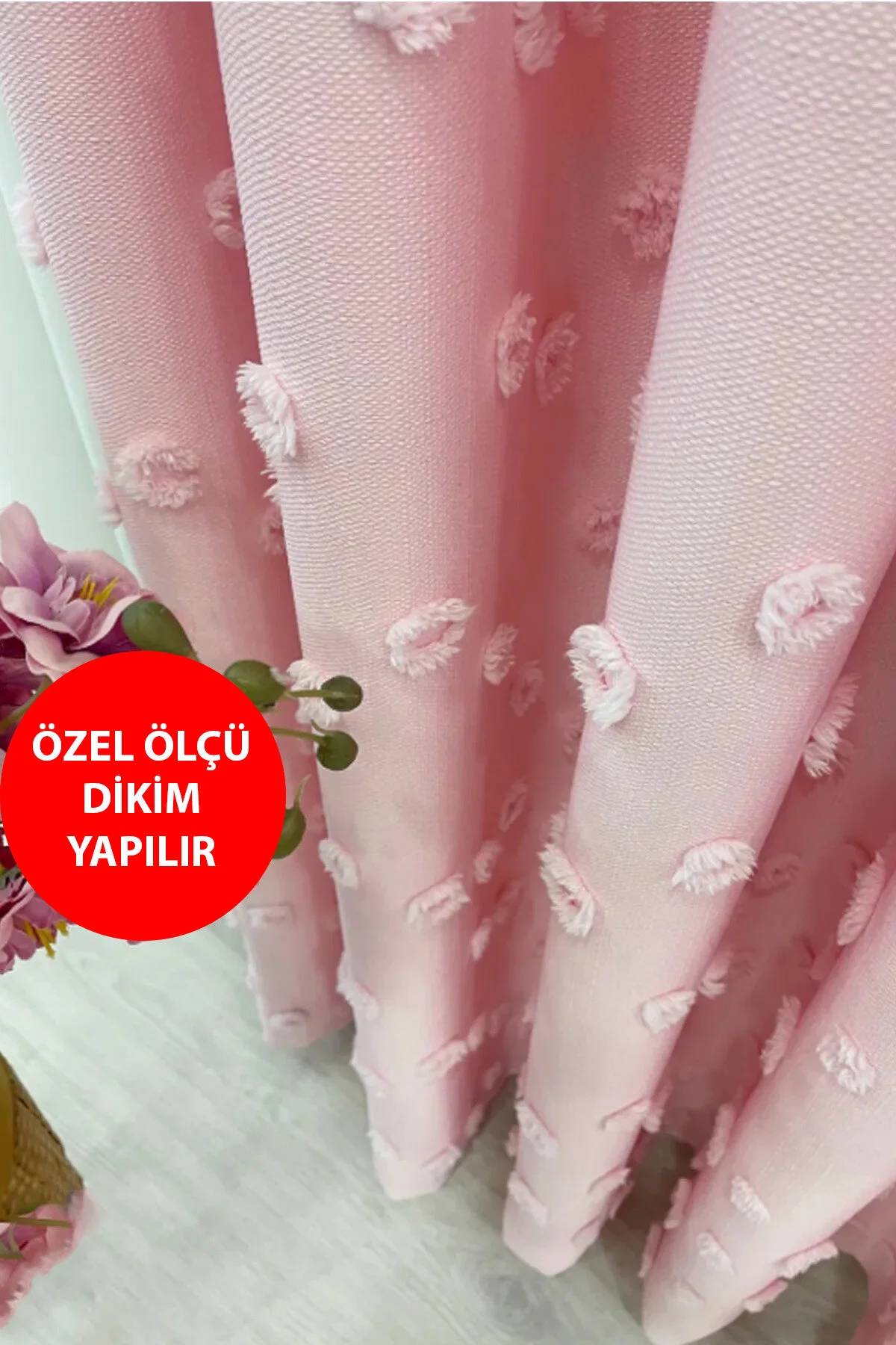 Perde Pendik Fon Perde Kiremit Tarçın Pufy Püsküllü, Ponponlu, Perde Sık Pileli Keten Pano Fon Tek Kanat