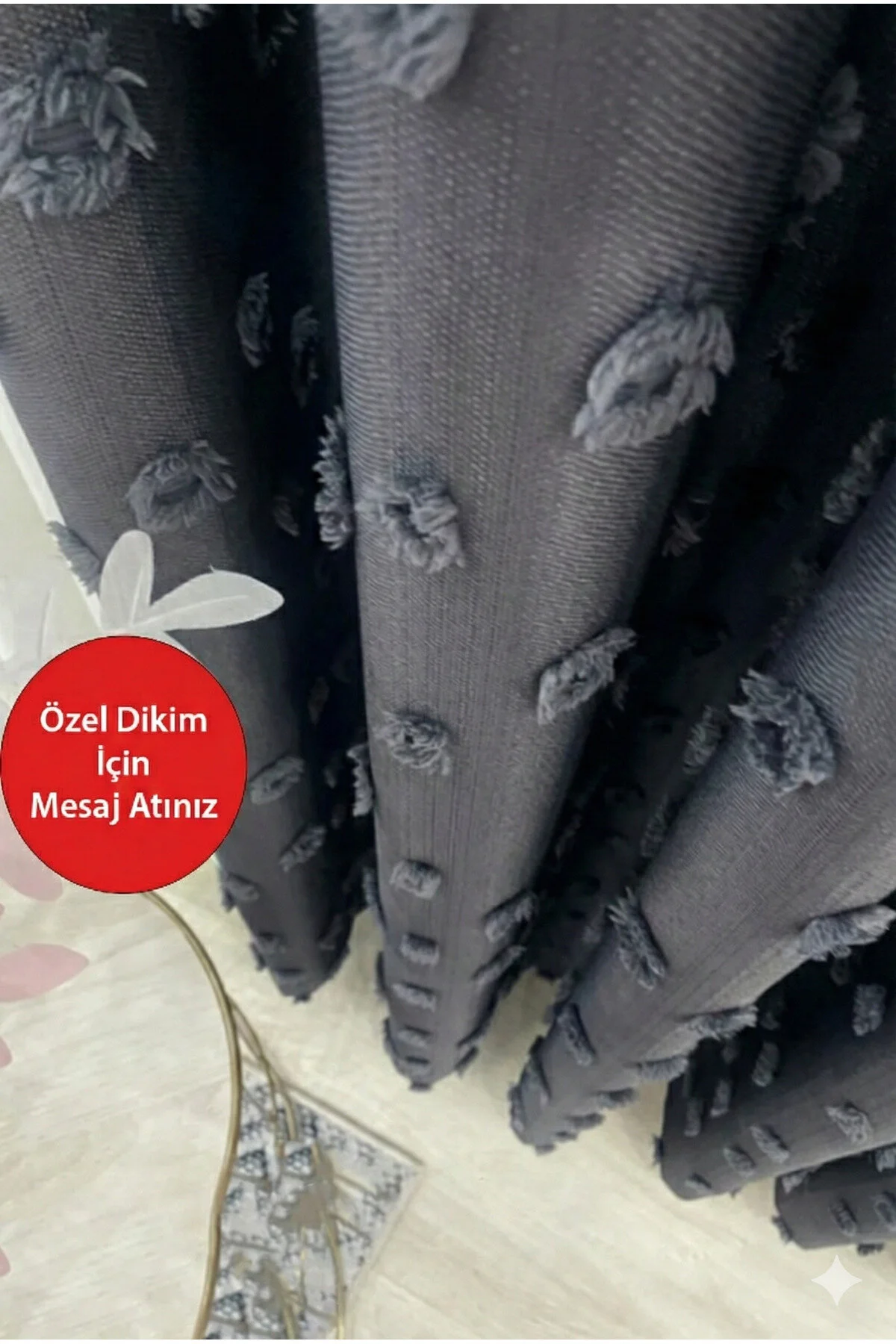 Perde Pendik Fon Perde Kiremit Tarçın Pufy Püsküllü, Ponponlu, Perde Sık Pileli Keten Pano Fon Tek Kanat