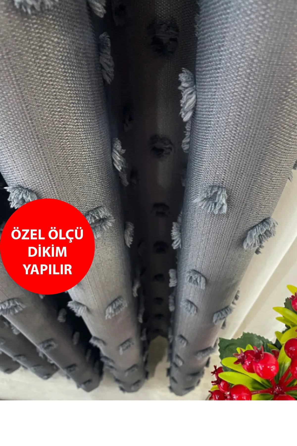 Perde Pendik Fon Perde Şeker Pembe Pufy Püsküllü, Ponponlu, Perde Sık Pileli Keten Pano Fon Tek Kanat