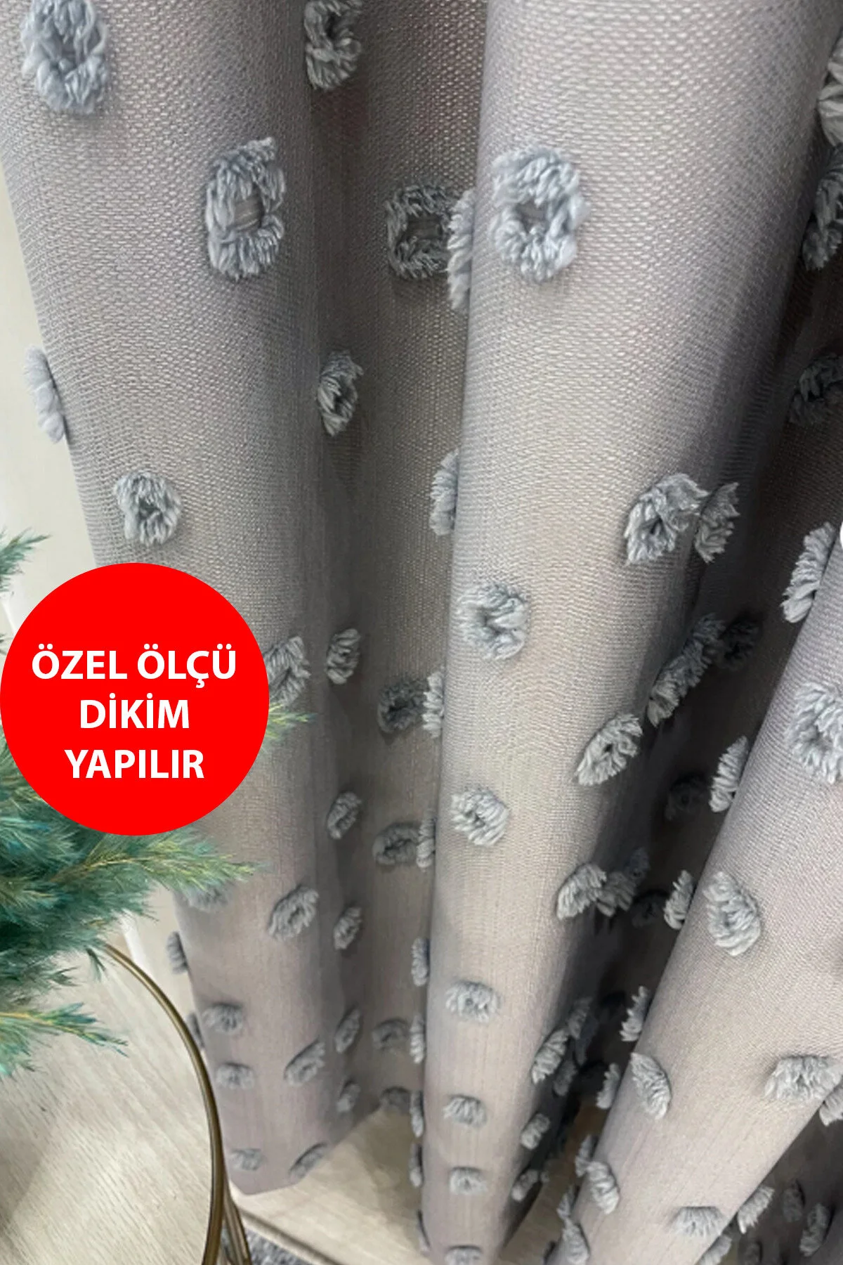 Perde Pendik Fon Perde Şeker Pembe Pufy Püsküllü, Ponponlu, Perde Sık Pileli Keten Pano Fon Tek Kanat