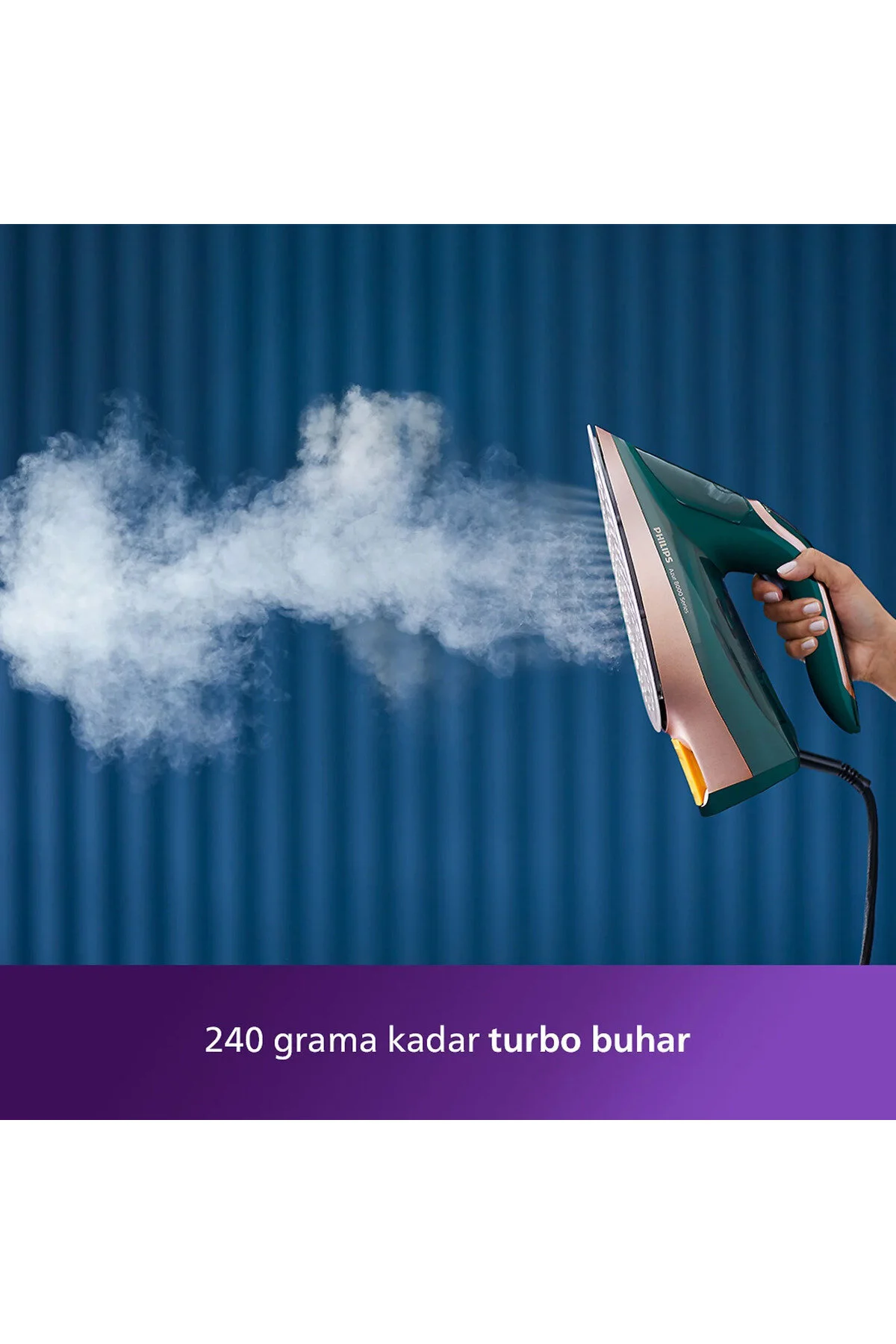 Philips 8000 Serisi Azur Buharlı Ütü, Sıfır Yanık, 240g Turbo şok buhar, 80 g/dk, 3000W, DST8030/70