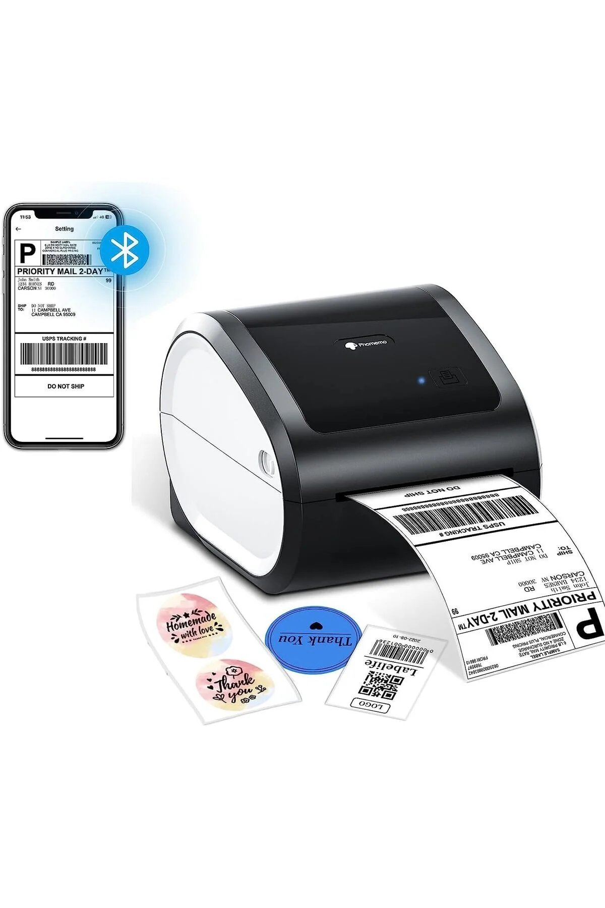 Phomemo D520-BT Bluetooth+USB Termal Yazıcı, Siyah - Barkod/Adres/Posta Etiketi, Pazaryerleri İle Uyumlu