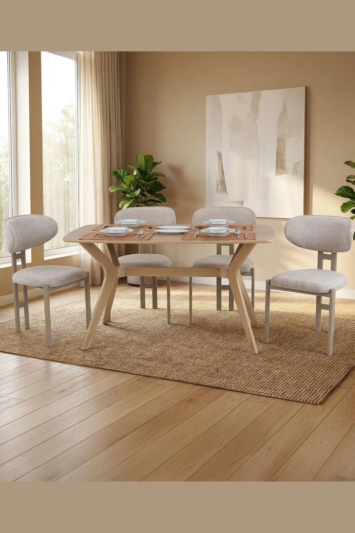 PLASMOB 80x140 Mutfak Masası Takımı 1 Masa + 4 Sandalye Salon Masası Viktoria Model-Traverten/Ceviz