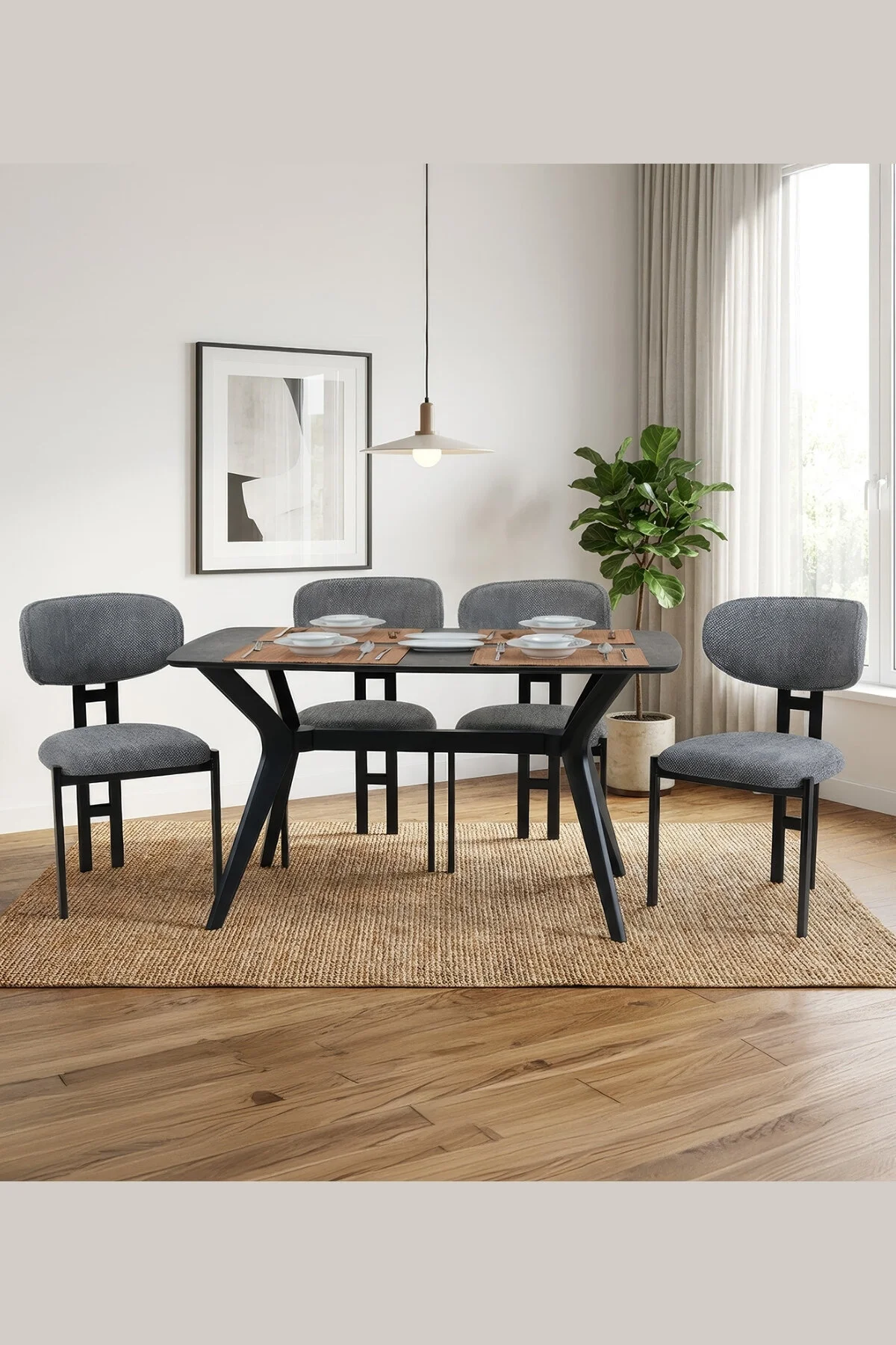 PLASMOB 80x140 Mutfak Masası Takımı 1 Masa + 4 Sandalye Salon Masası Viktoria Model-Traverten/Ceviz