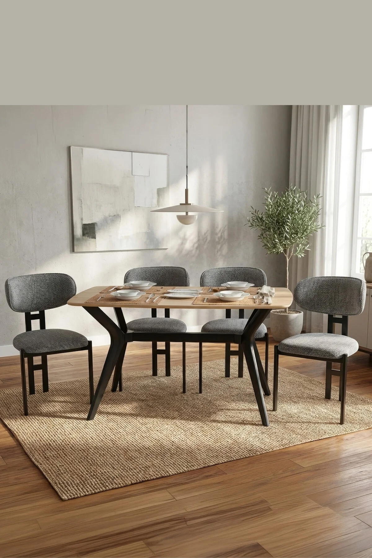 PLASMOB 80x140 Mutfak Masası Takımı 1 Masa + 4 Sandalye Salon Masası Viktoria Model-Traverten/Ceviz