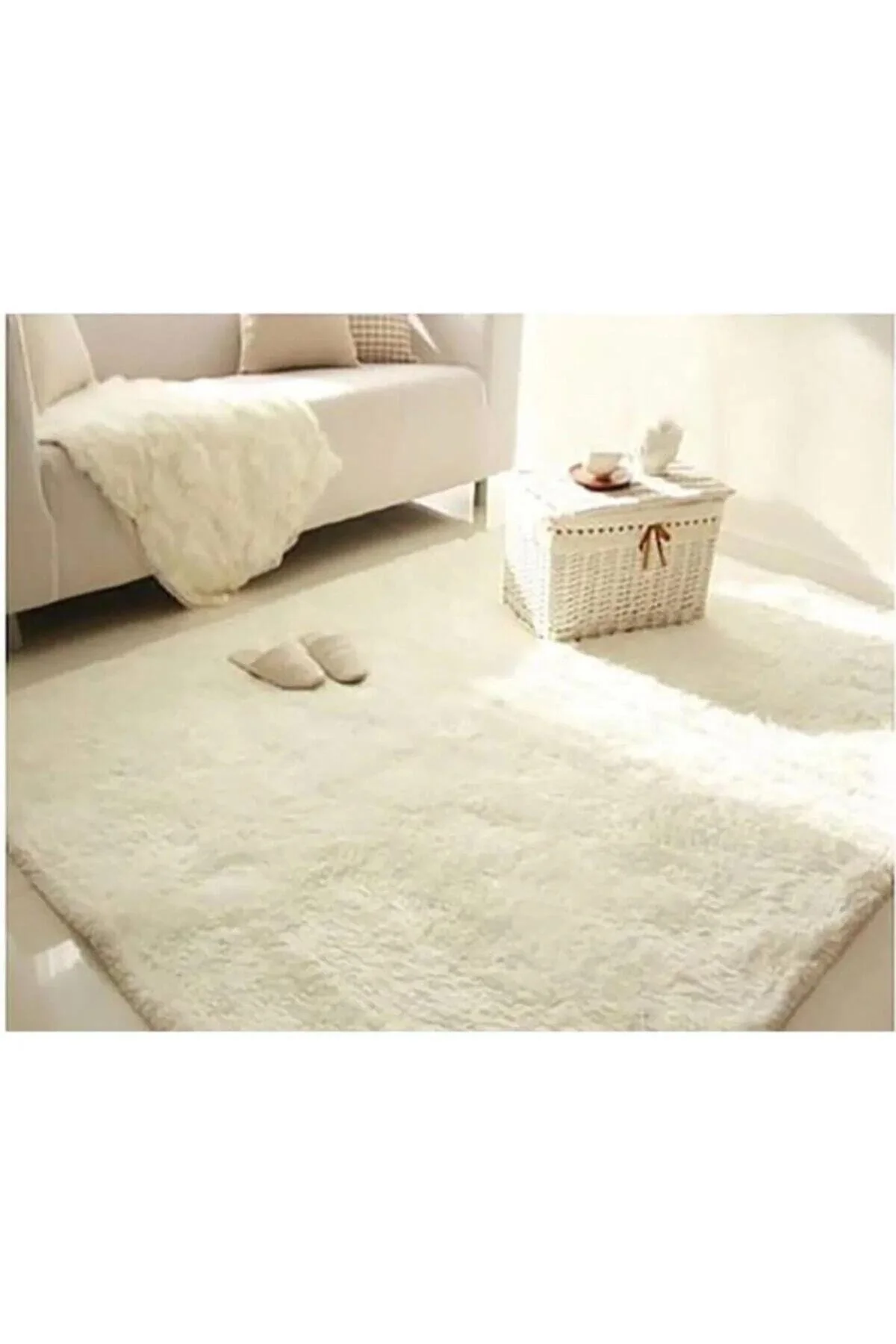 Raschel Carpet Kesme Yolluk Kaymaz Taban Yumuşak Peluş Halı Beyaz