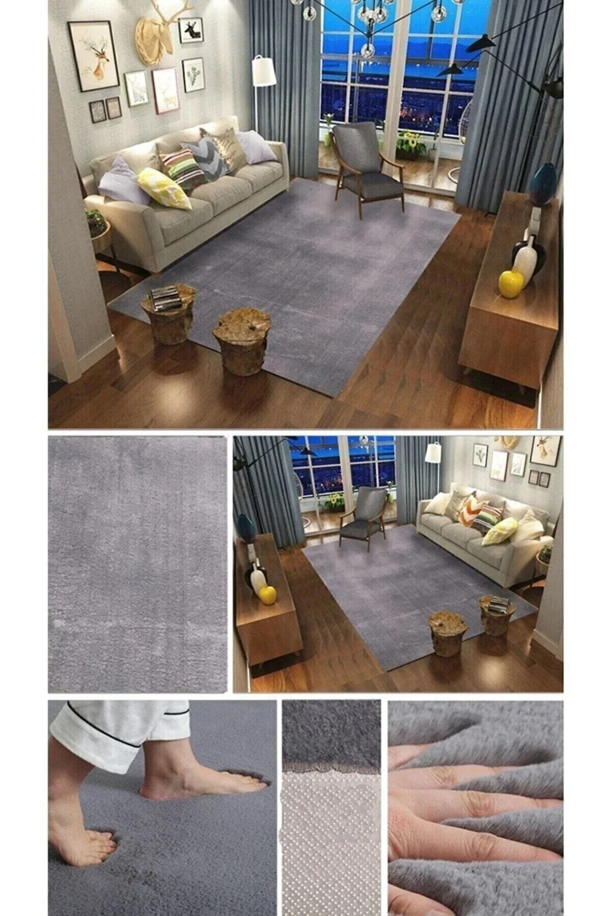 Raschel Carpet Kesme Yolluk Kaymaz Taban Yumuşak Peluş Halı Beyaz
