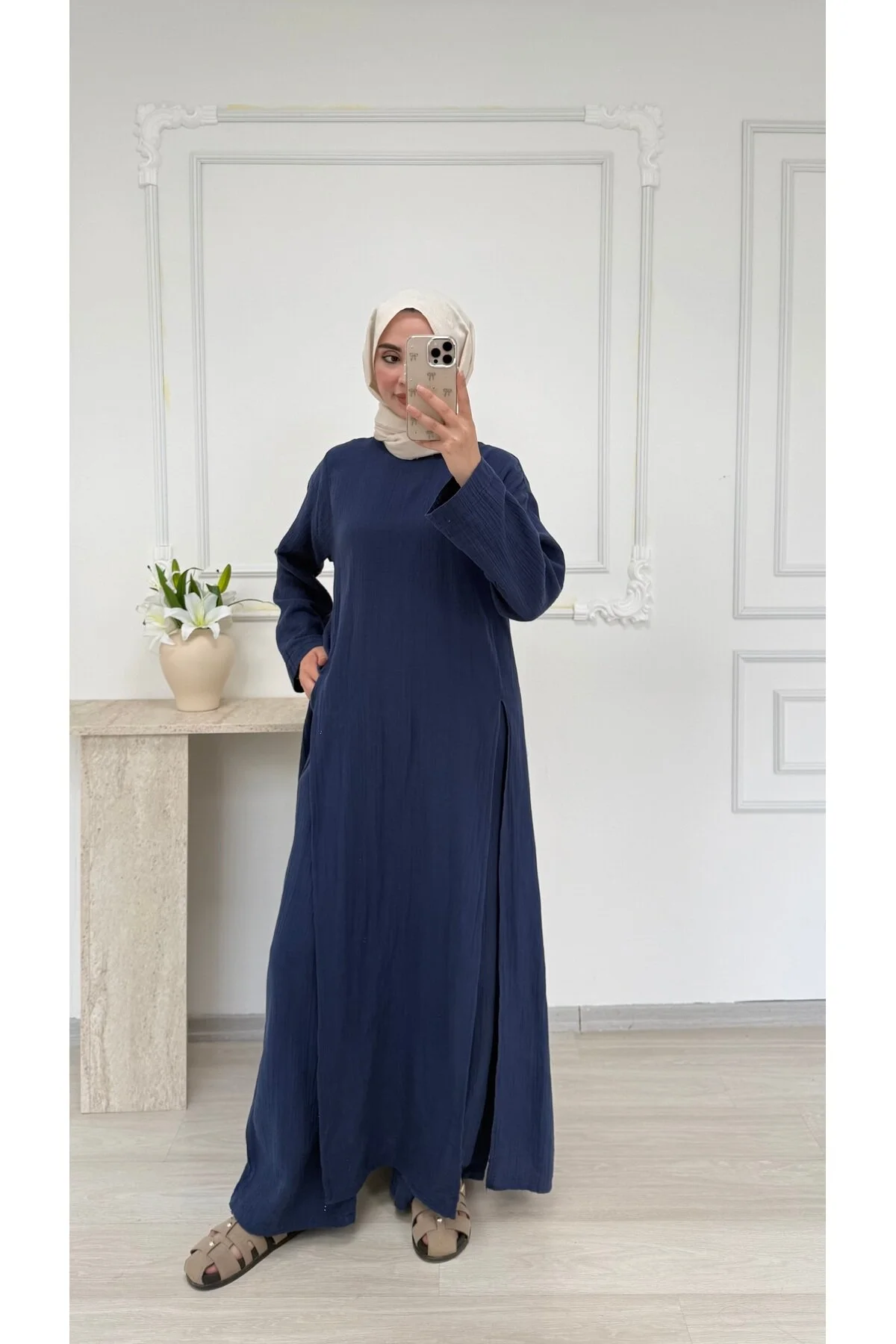 salisburys Molly Nelly Kadın Yırtmaçlı Tunik Muslin Pantolon Takım