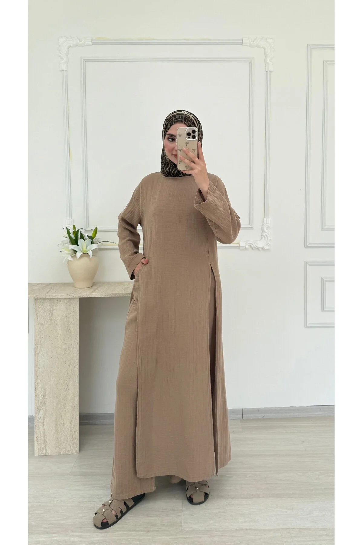 salisburys Molly Nelly Kadın Yırtmaçlı Tunik Muslin Pantolon Takım