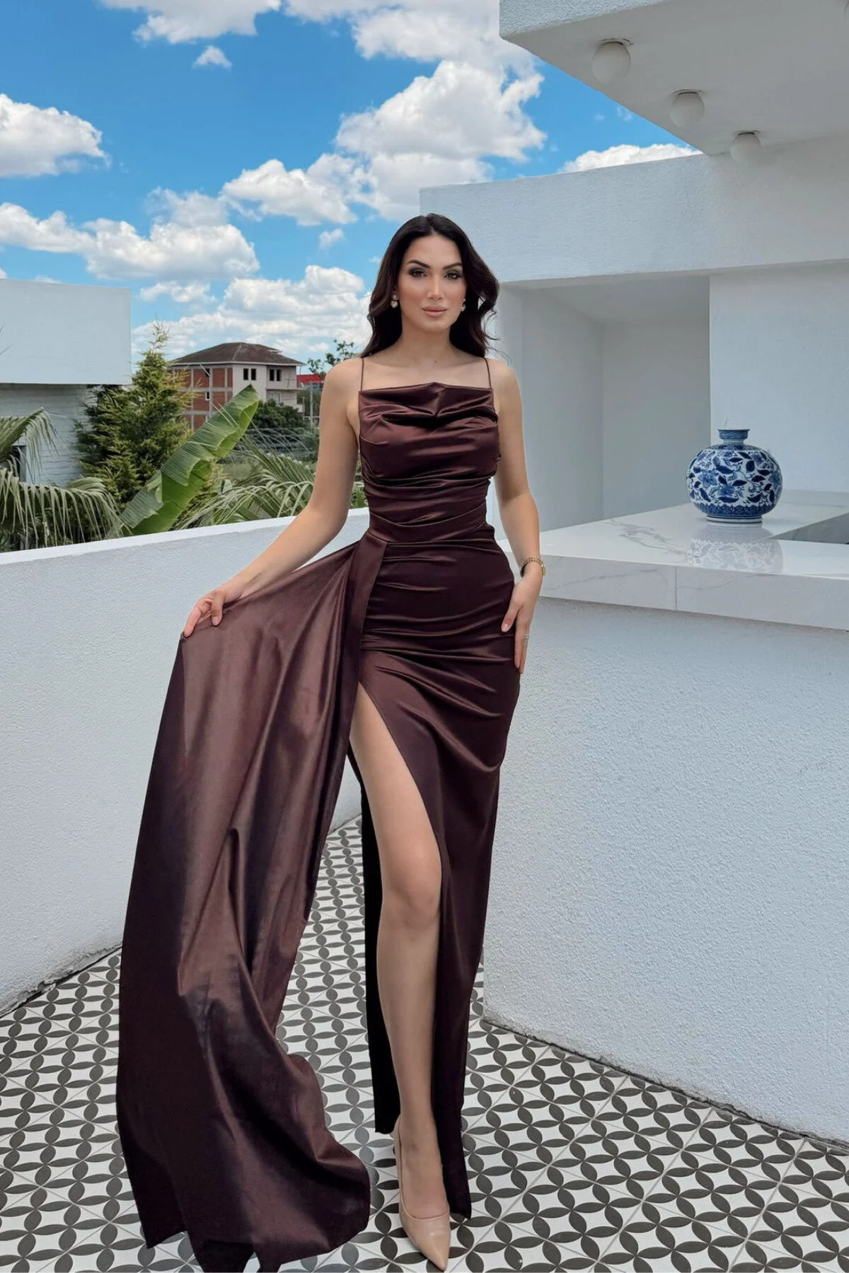 Sindimoda Degaje Yaka Yırtmaçlı Abiye 582243