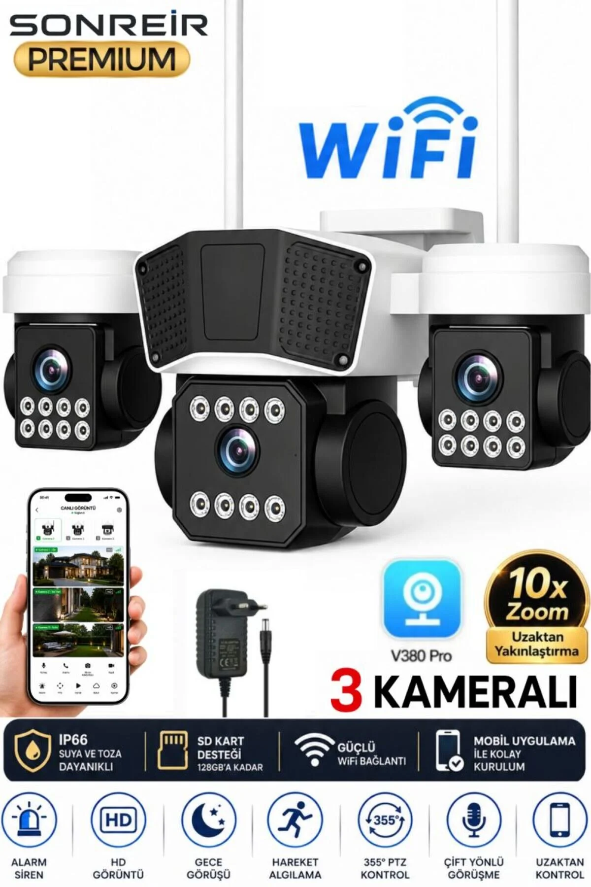 SONREİR RX66G Solar Güvenlik Kamerası Türkçe 4G Sim Kartlı PTZ Hareketli Gece Görüşlü Güneş Panelli Kamera
