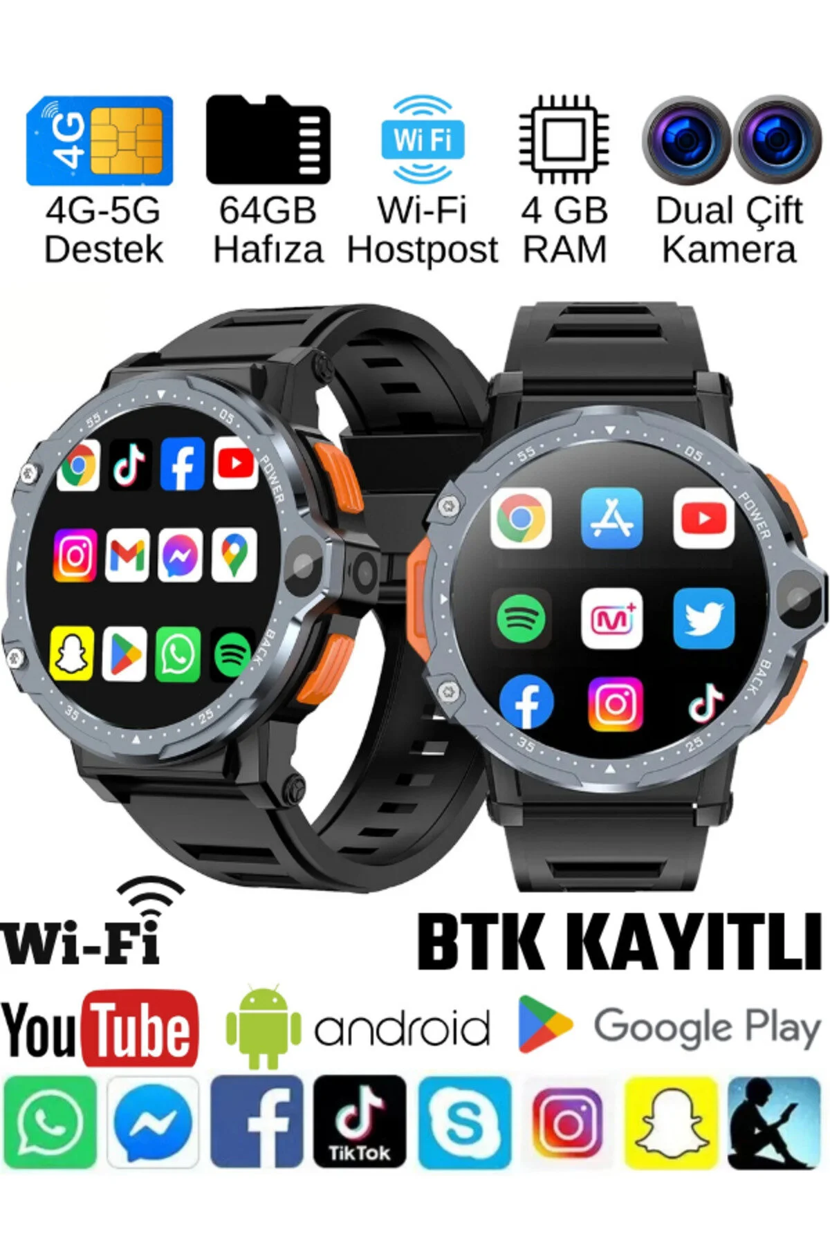 SONREİR Watch Pg 4g Lte Yuvarlak Akıllı Saat 64gb Sım Kartlı Kameralı Wifi Çocuk Huawei Iphone Uyumlu 8 9 10