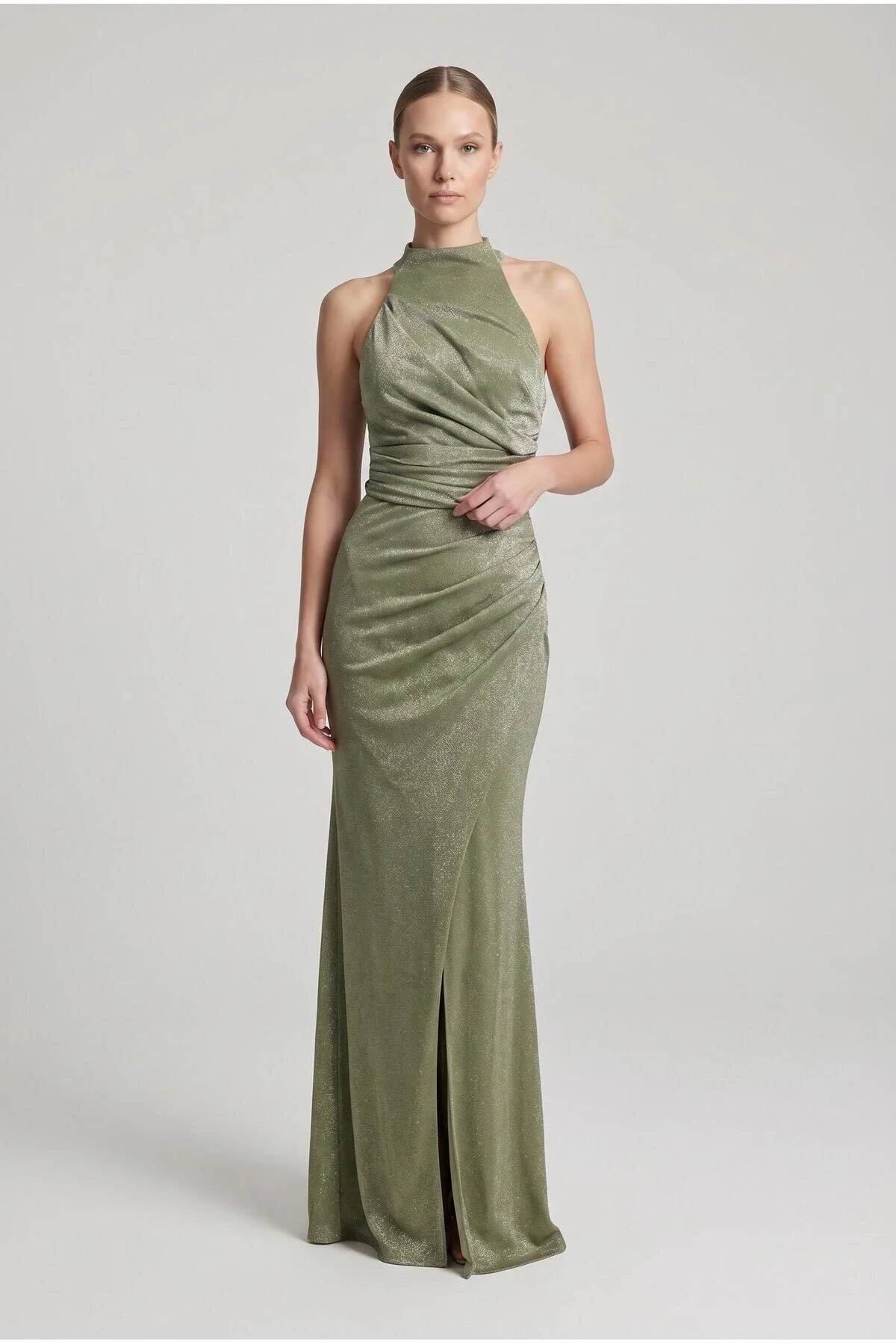 SpringStore Siyah Halter Yaka Simli Abiye
