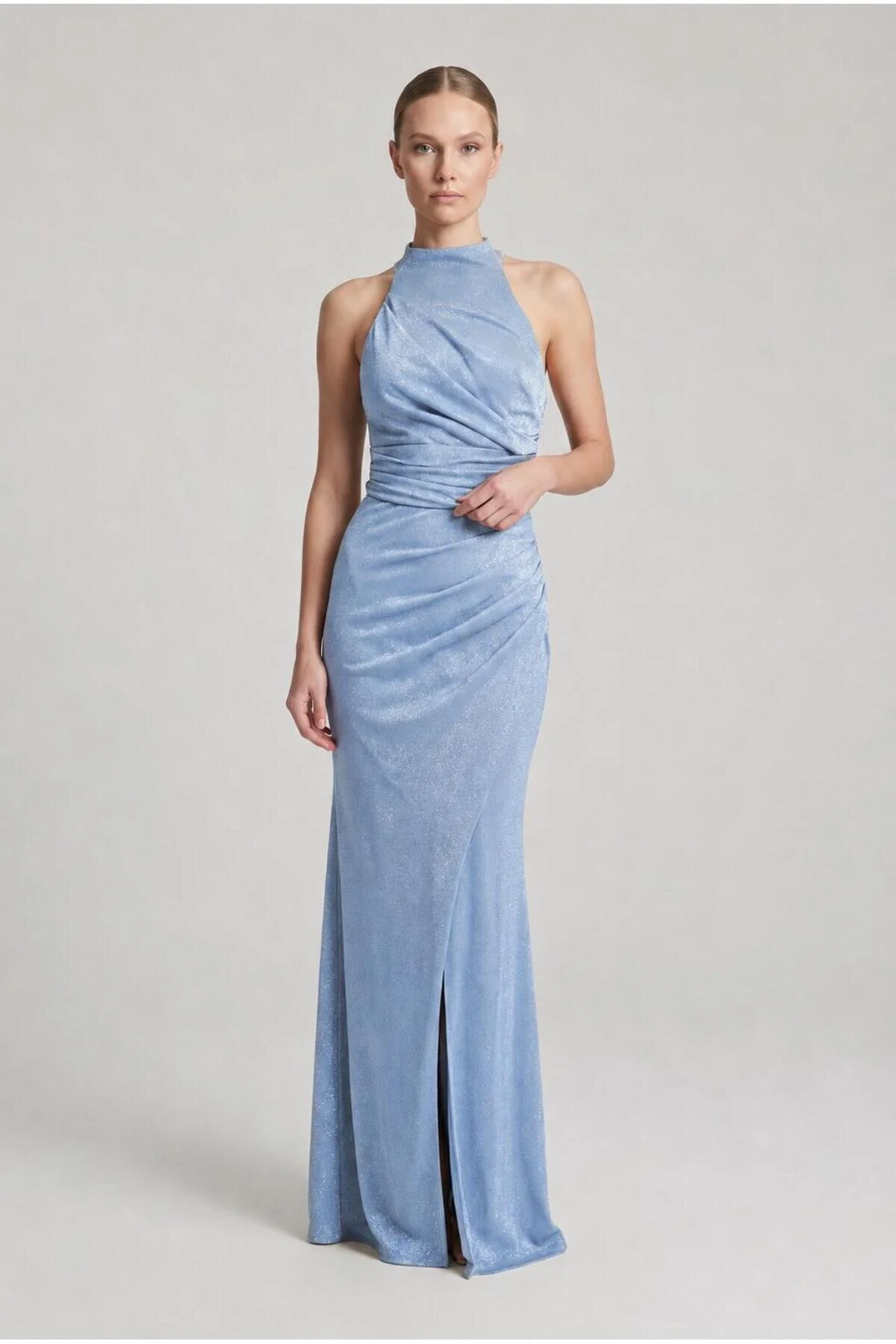 SpringStore Siyah Halter Yaka Simli Abiye