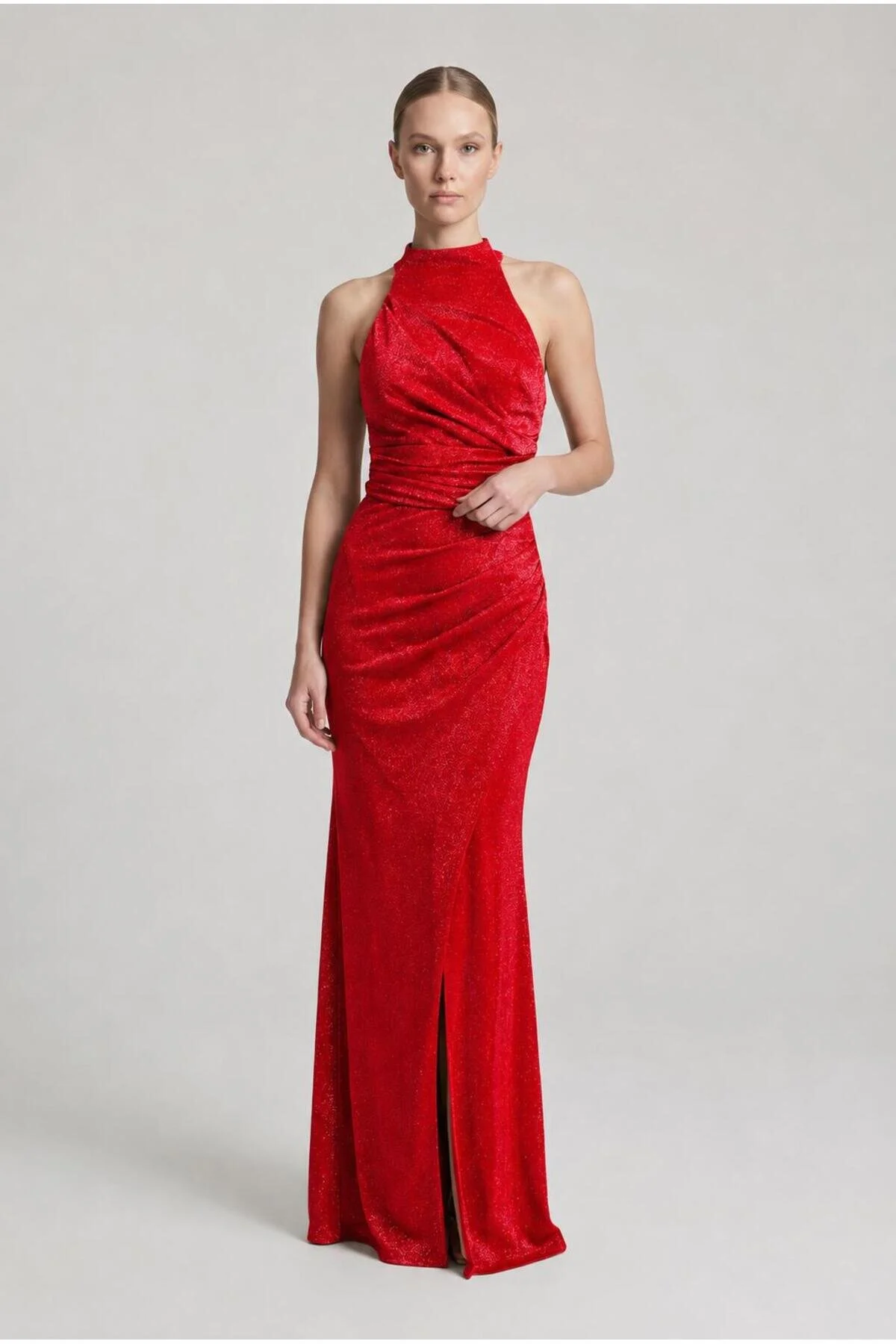 SpringStore Siyah Halter Yaka Simli Abiye