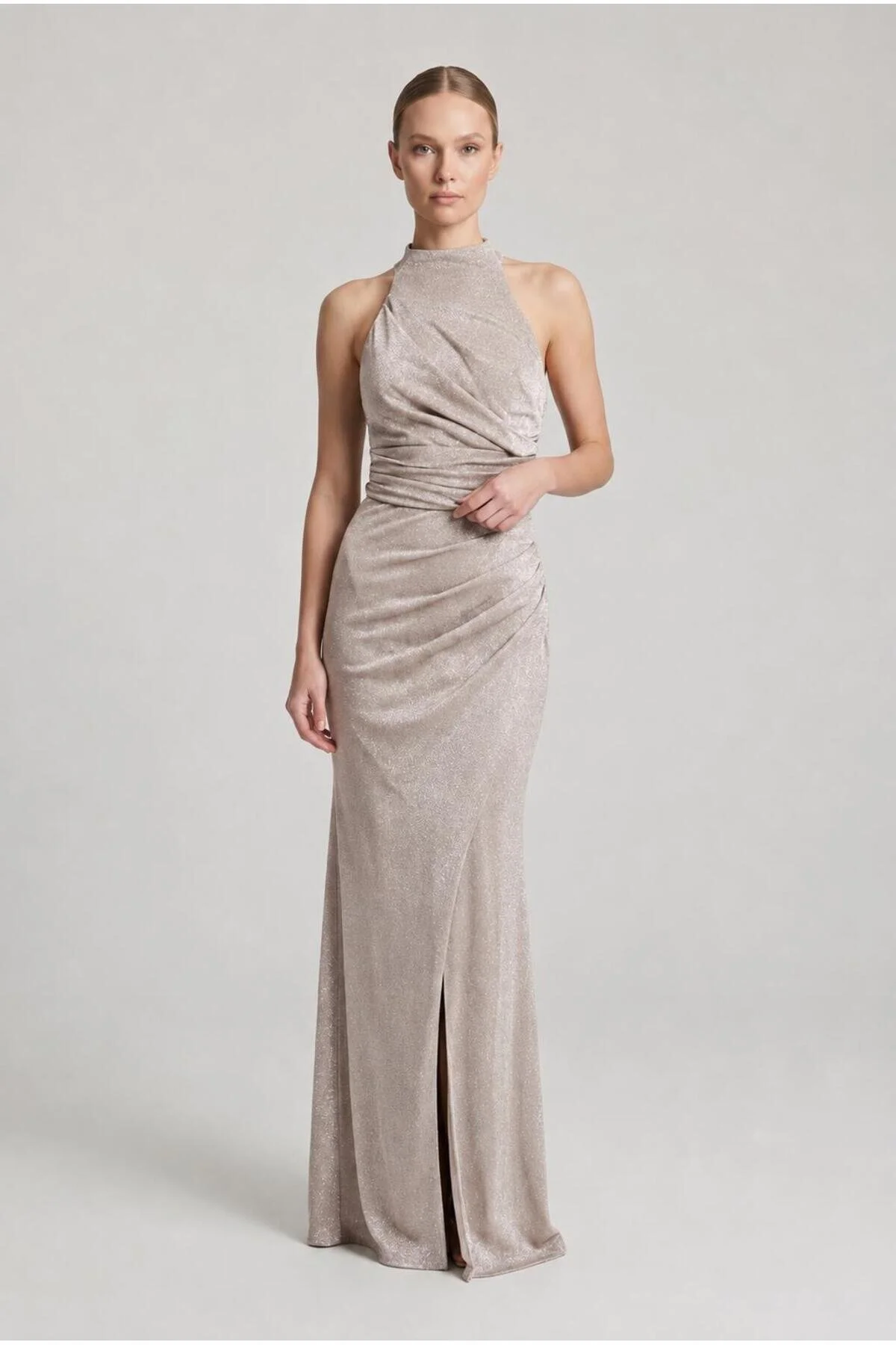 SpringStore Siyah Halter Yaka Simli Abiye