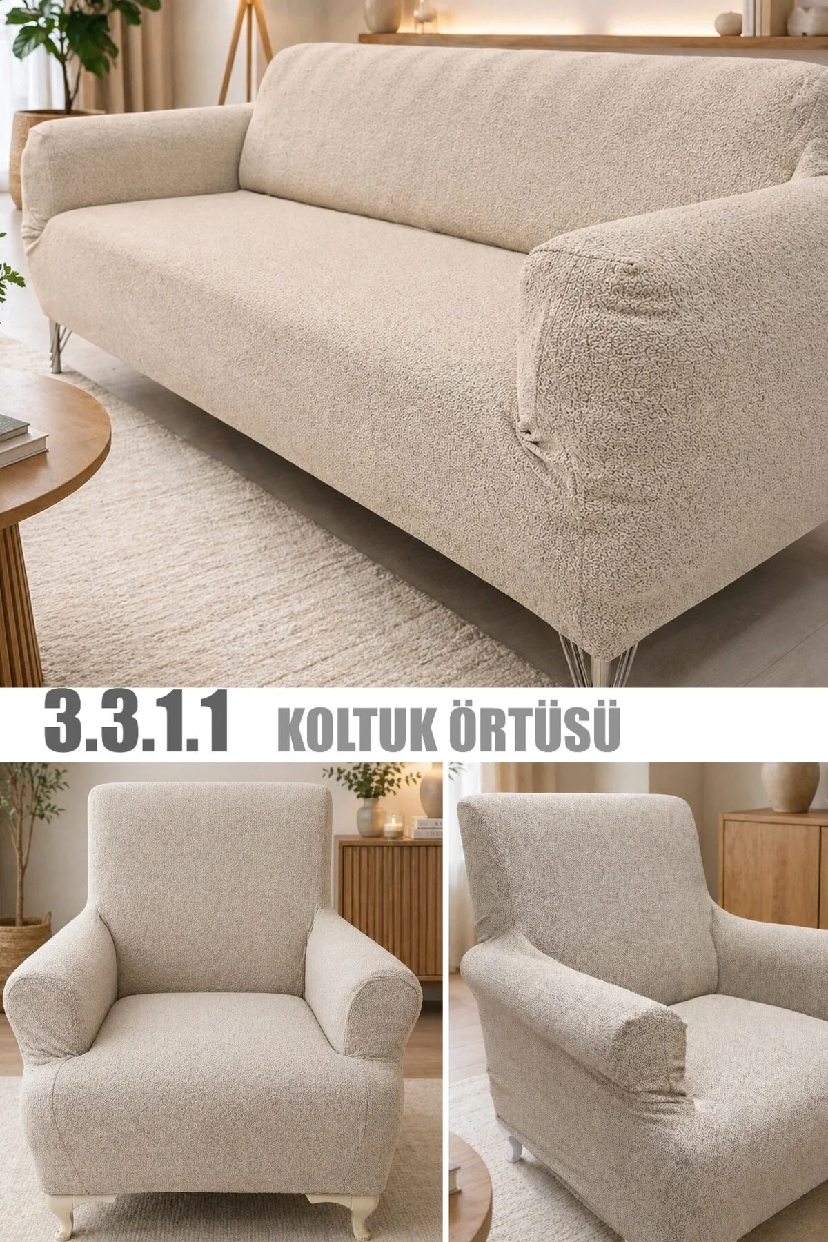 uzhanem 3+3+1+1 Streç Lastikli Esnek Yıkanabilir Pamuklu Jakarlı Koltuk Örtüsü Takımı Koltuk Kılıfı