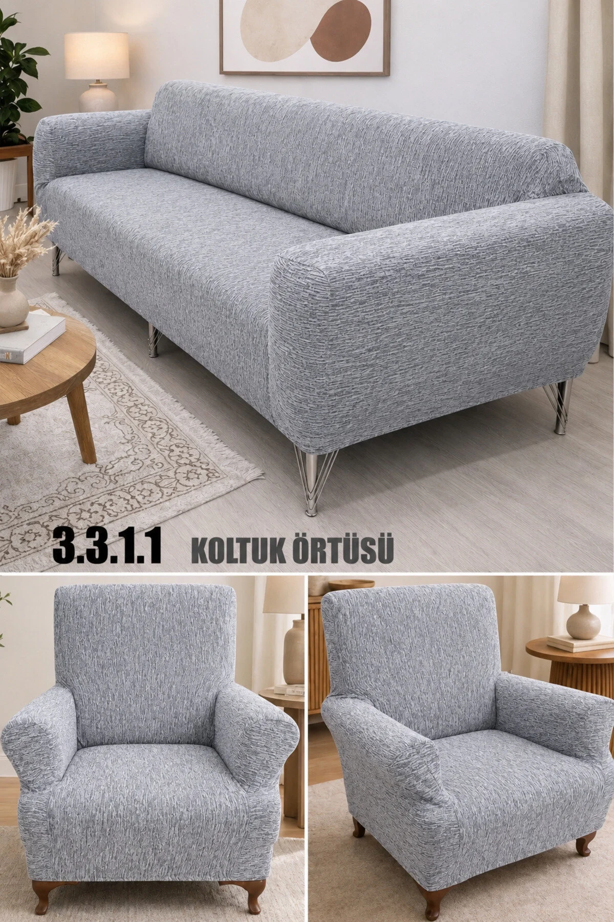 uzhanem 3+3+1+1 Streç Lastikli Esnek Yıkanabilir Pamuklu Jakarlı Koltuk Örtüsü Takımı Koltuk Kılıfı
