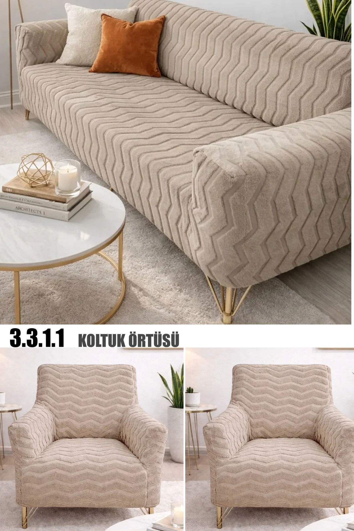 uzhanem 3+3+1+1 Streç Lastikli Esnek Yıkanabilir Pamuklu Jakarlı Koltuk Örtüsü Takımı Koltuk Kılıfı