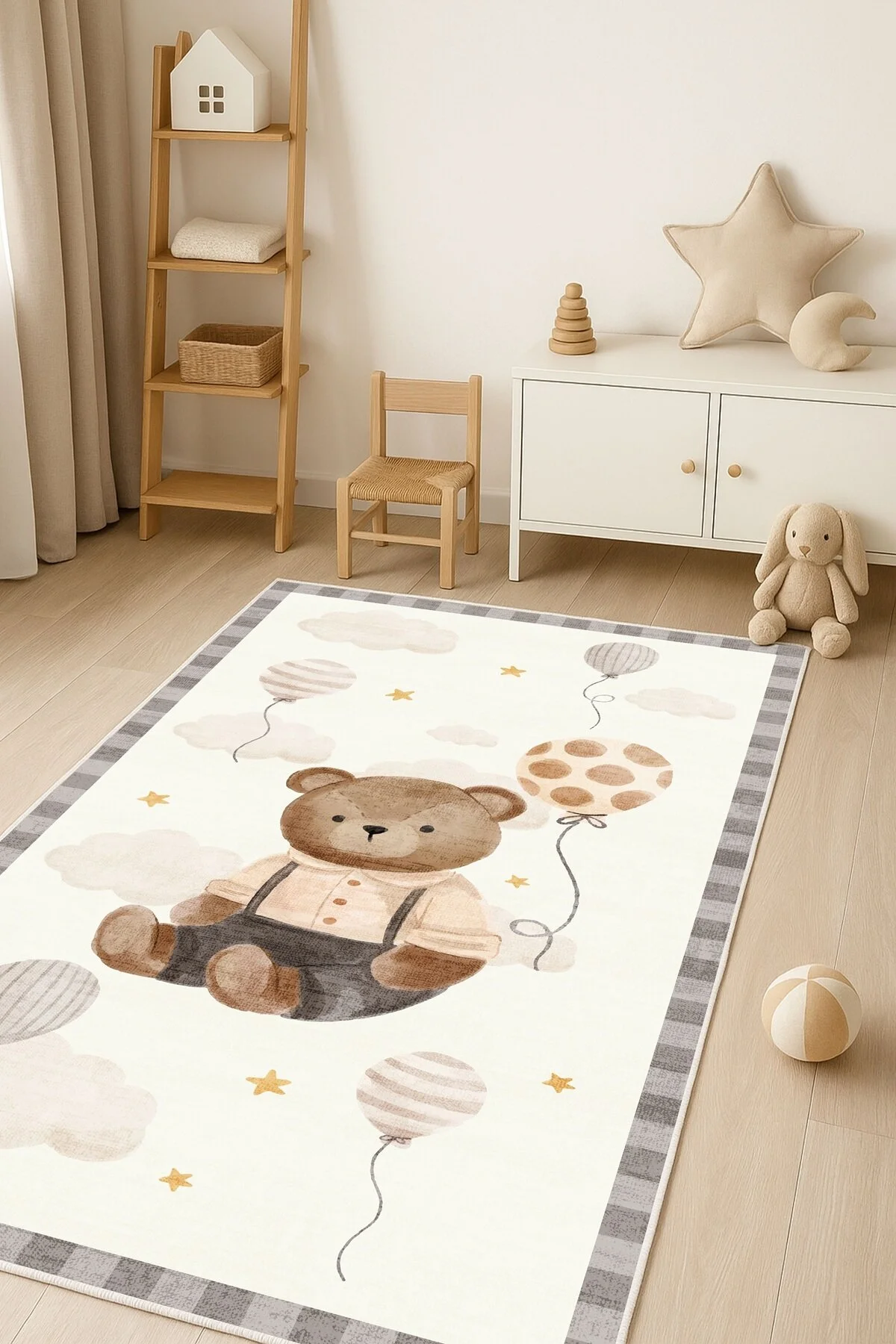 West Home Uyku Halısı Makinede Yıkanabilir Kaymaz Taban Antibakteriyel Bej Çocuk Halısı