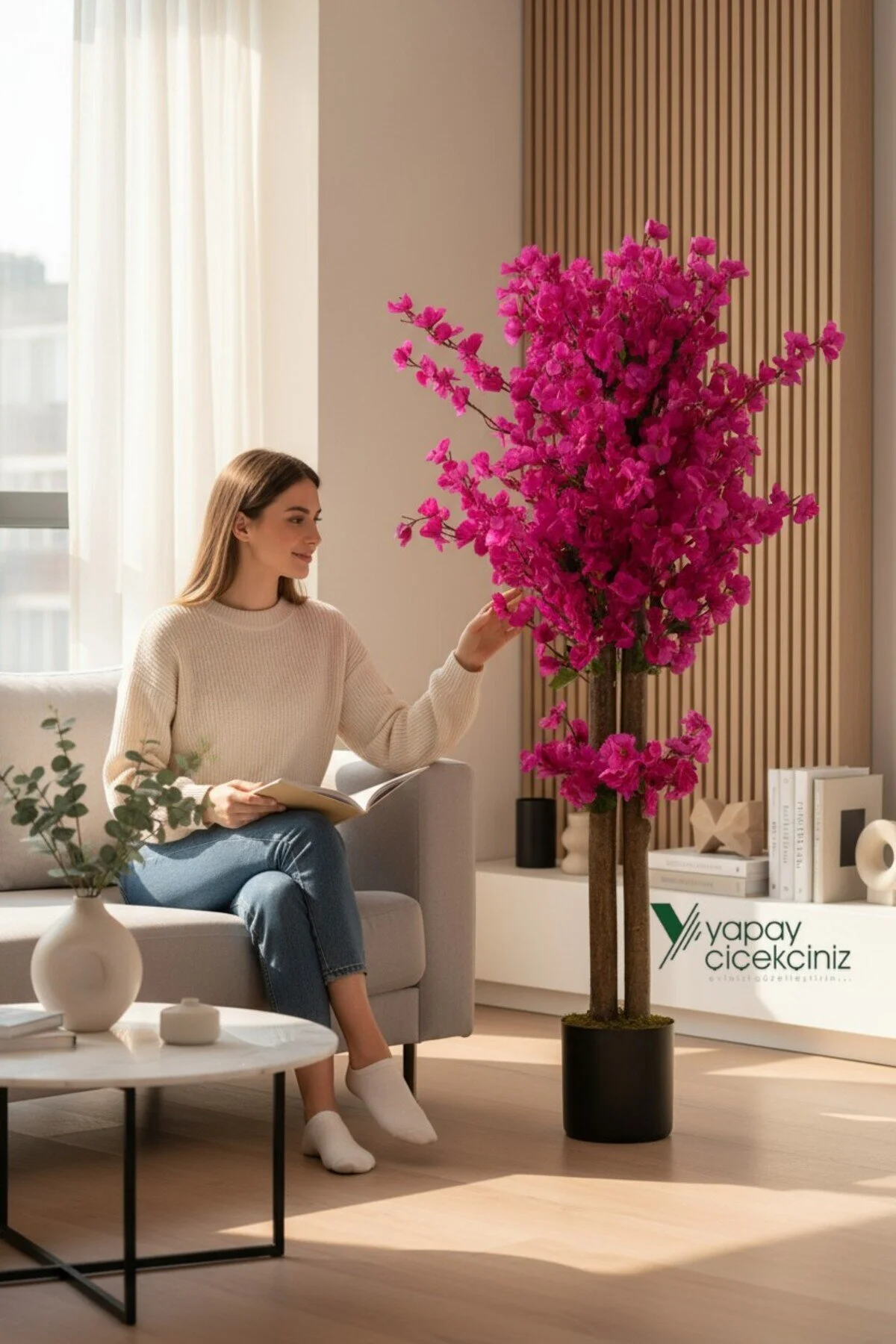 YAPAY ÇİÇEKÇİNİZ 120 Cm Beyaz Bahardalı Ağacı