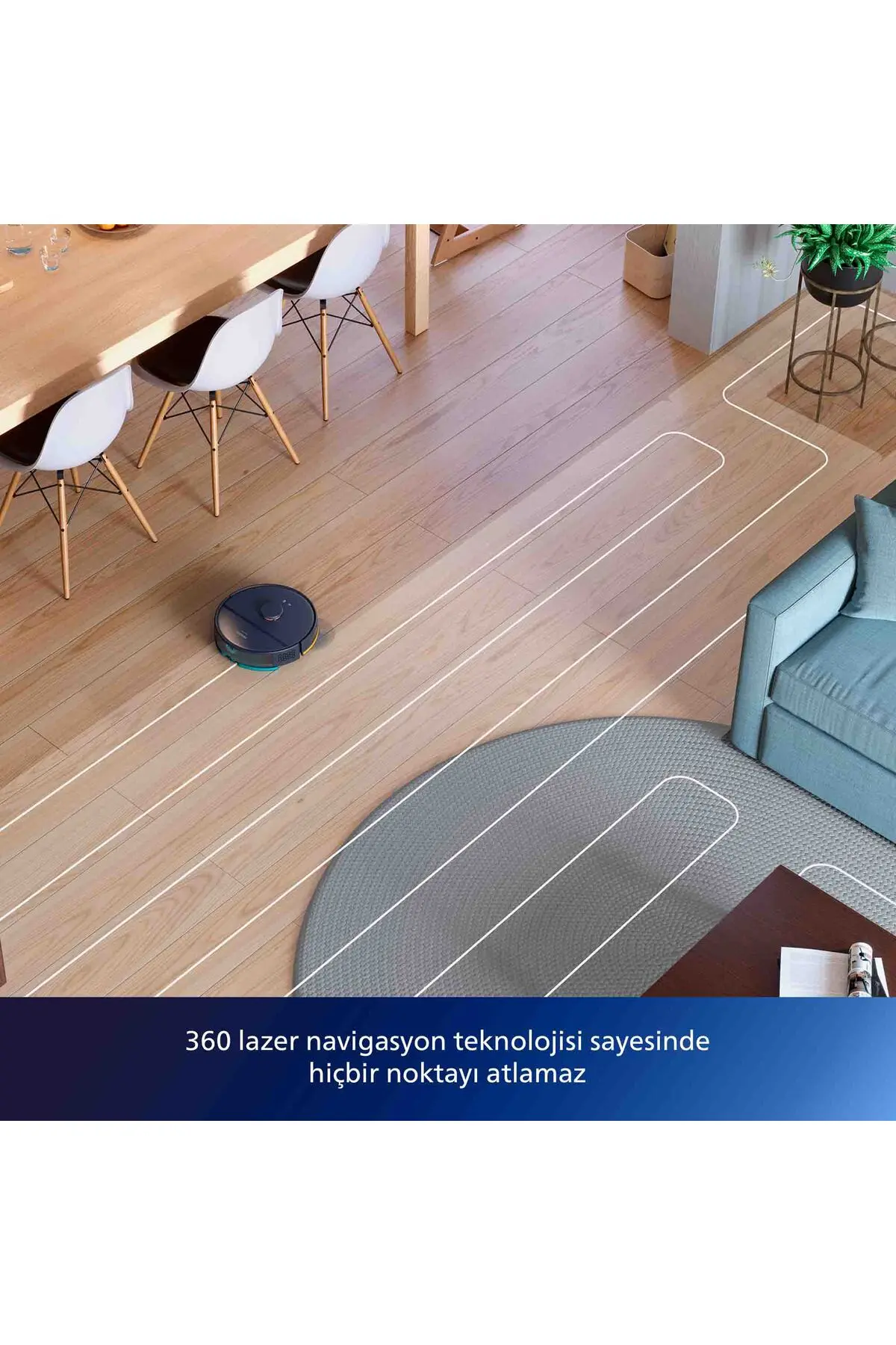 Philips HomeRun 2100 Serisi Aqua İstasyonlu Lacivert Robot Süpürge, XU2100/10