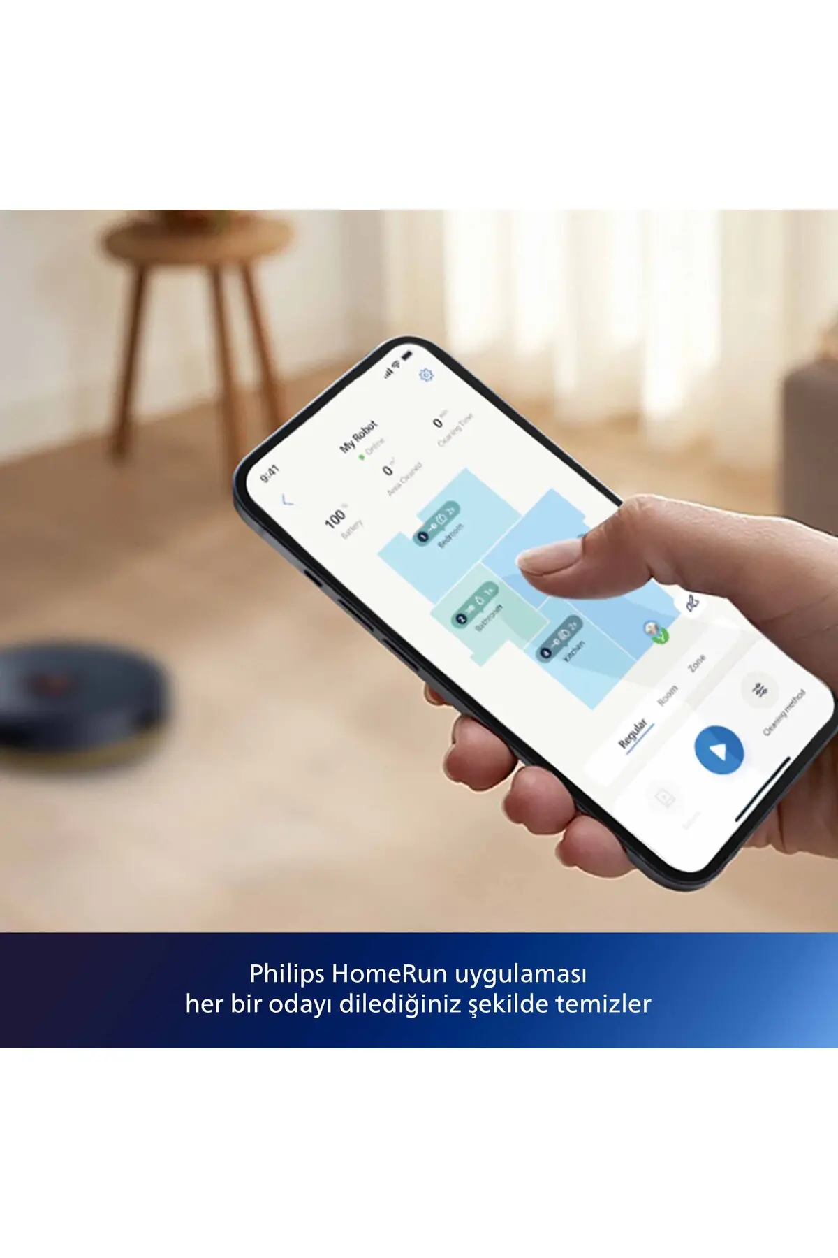 Philips HomeRun 2100 Serisi Aqua İstasyonlu Lacivert Robot Süpürge, XU2100/10