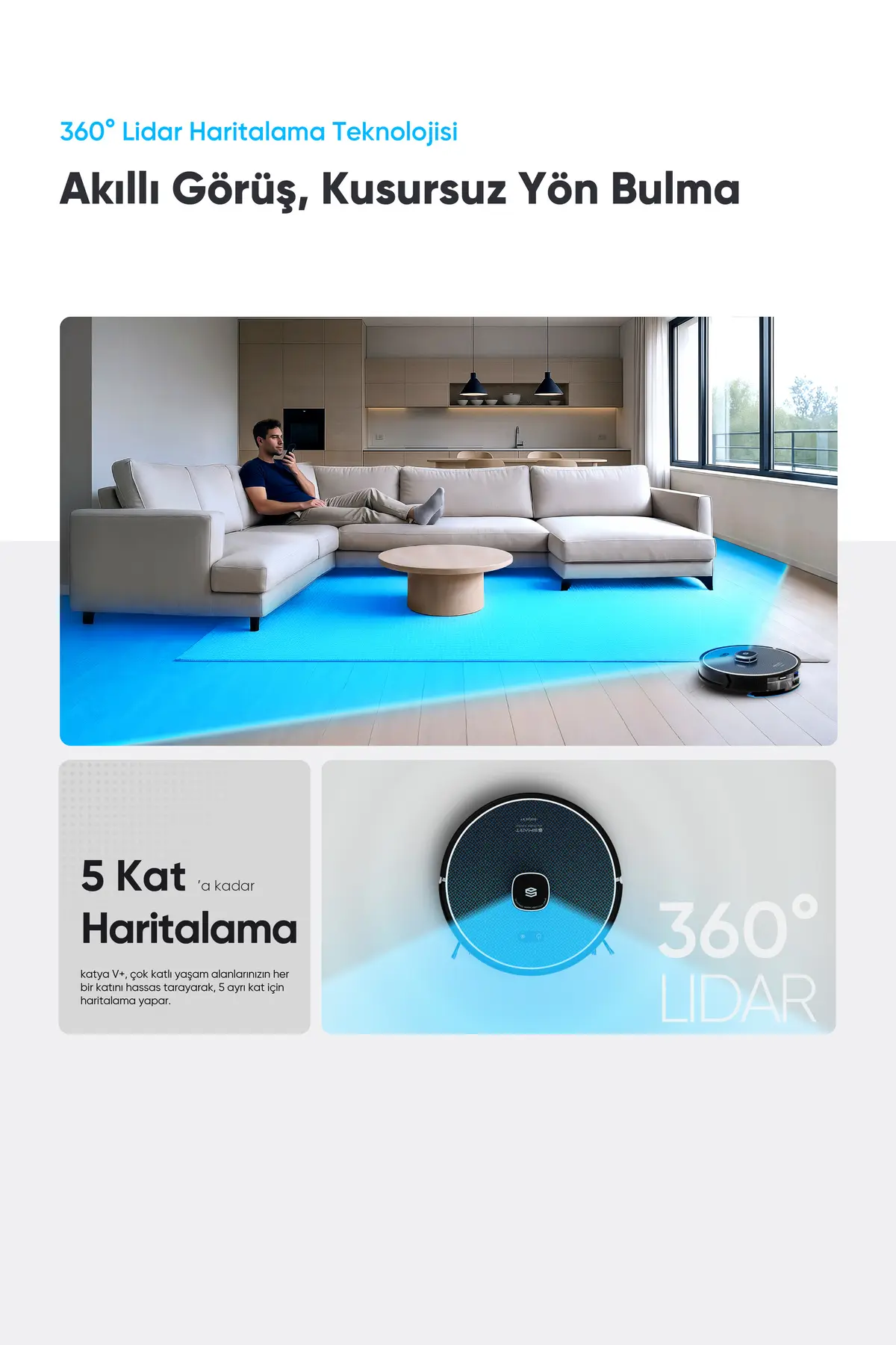 Şımart katya V+ Akıllı Robot Süpürge 15000Pa Premium Otomatik Toz Toplama Üniteli